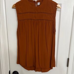 Old Navy Orange Sleeveless Pleated Blouse with Mandarin Collar